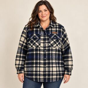 Home Free Womens 2XL Plus Plaid Flannel Shacket Pockets Georgia